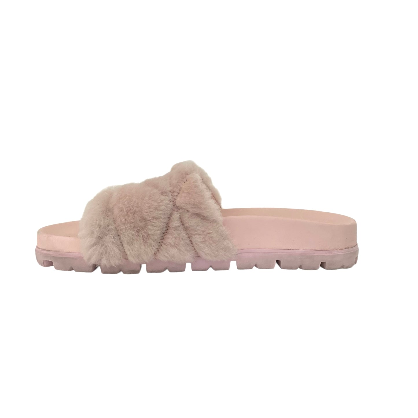 Pink Shearling Logo Slides - 7.5