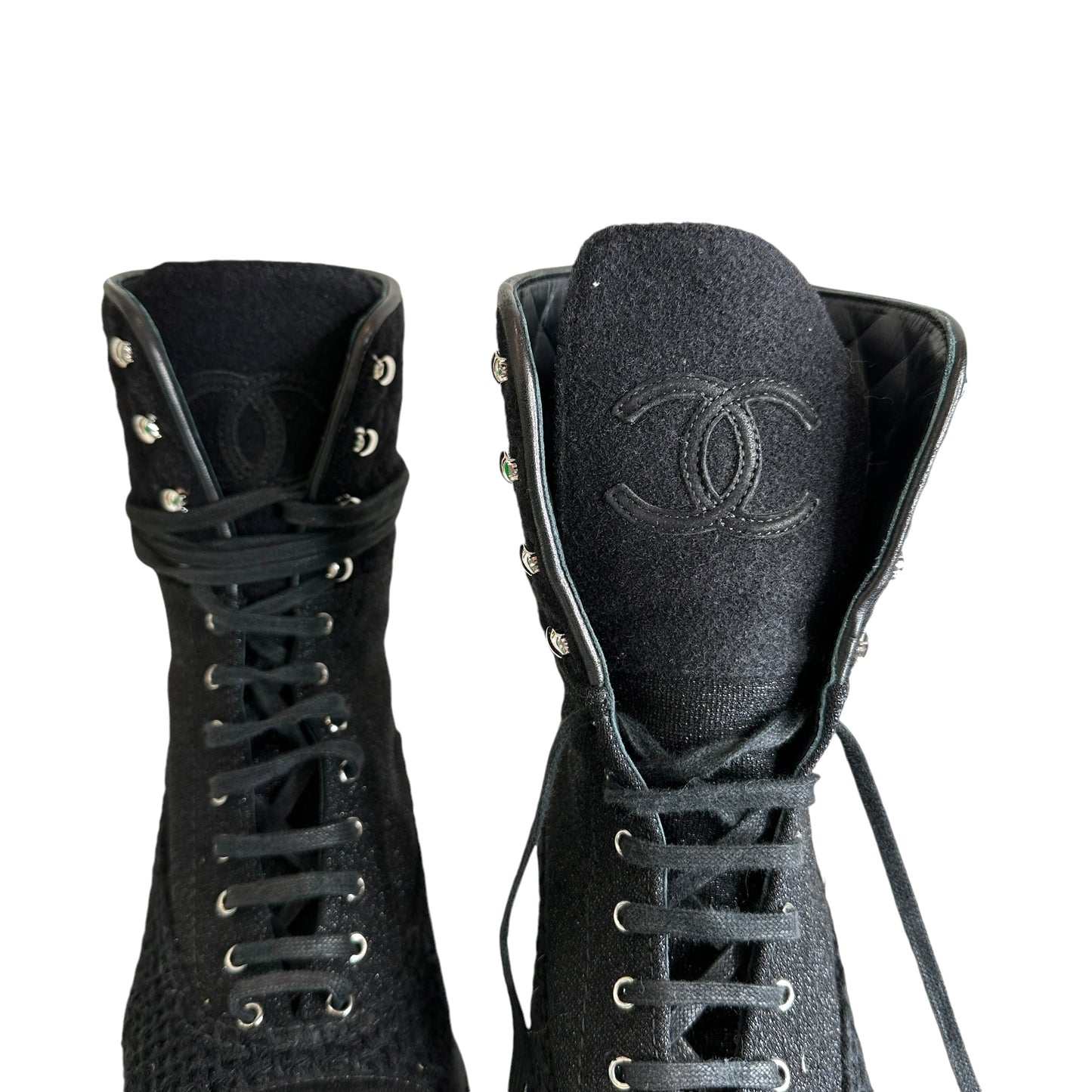 Black Tweed Combat Boots - 9