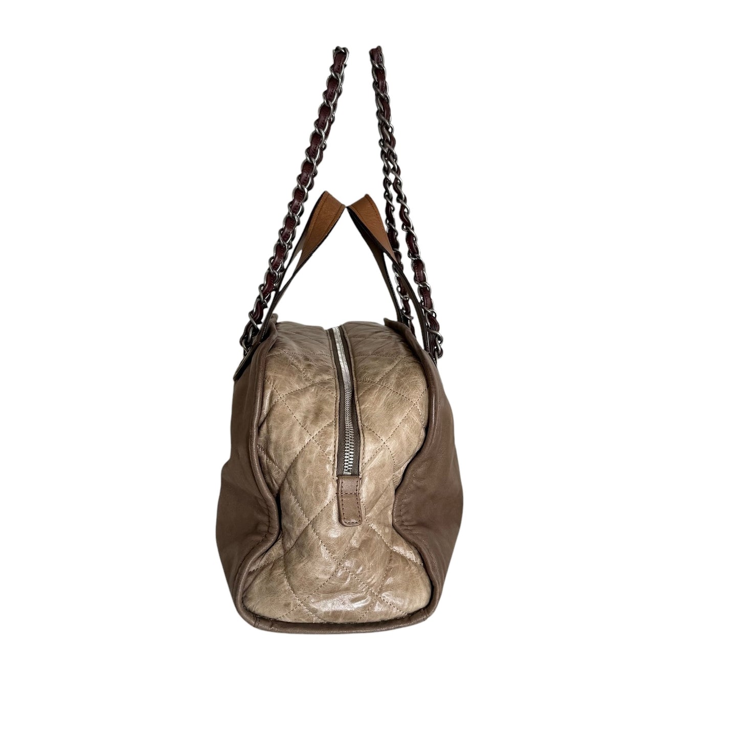 Brown & Beige Bowler Bag