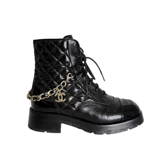 Black Logo Combat Boots - 8