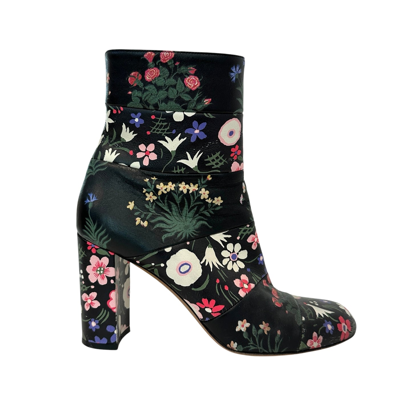 Black Floral Heeled Boots - 9