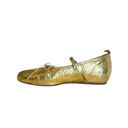 Gold Leather Ballerina Shoes - 10