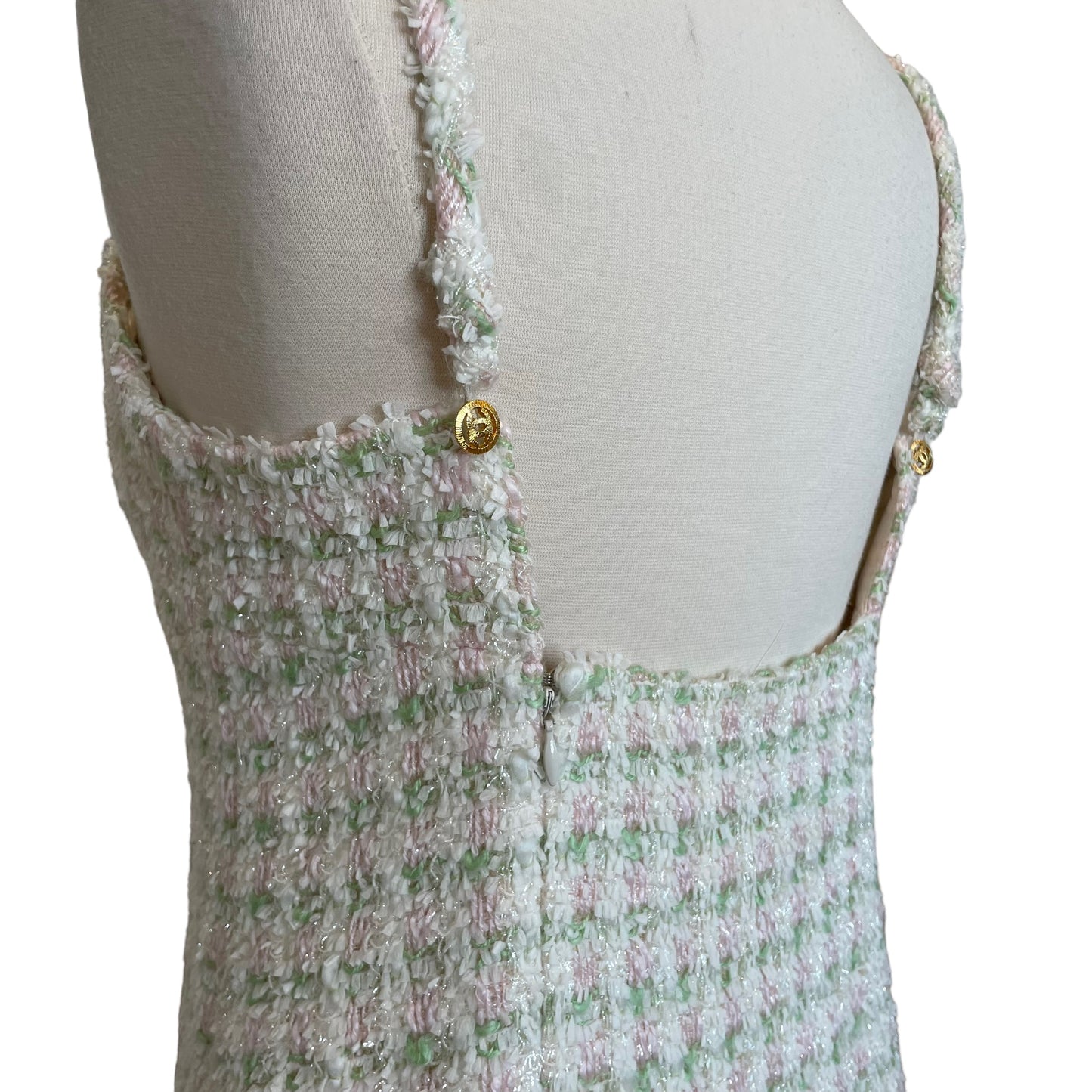 Vintage Pink & Green Tweed Dress - 42