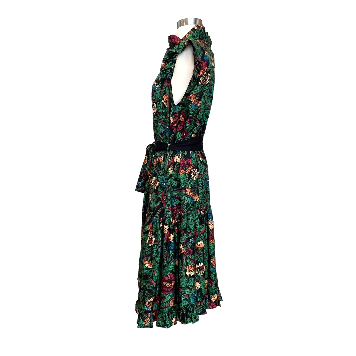 Green Silk Floral Dress - M