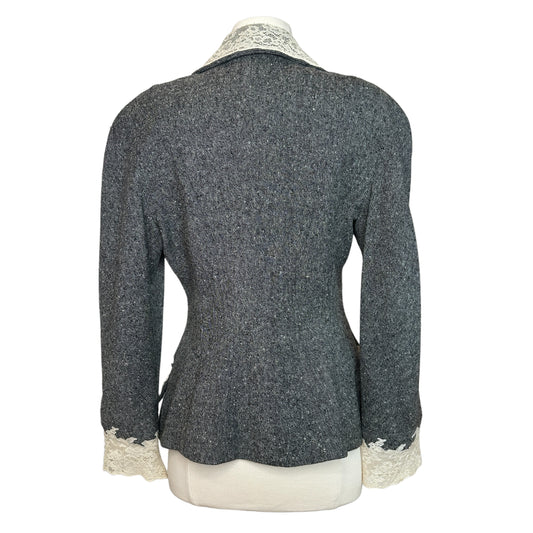 Vintage Tweed & Lace Blazer - L