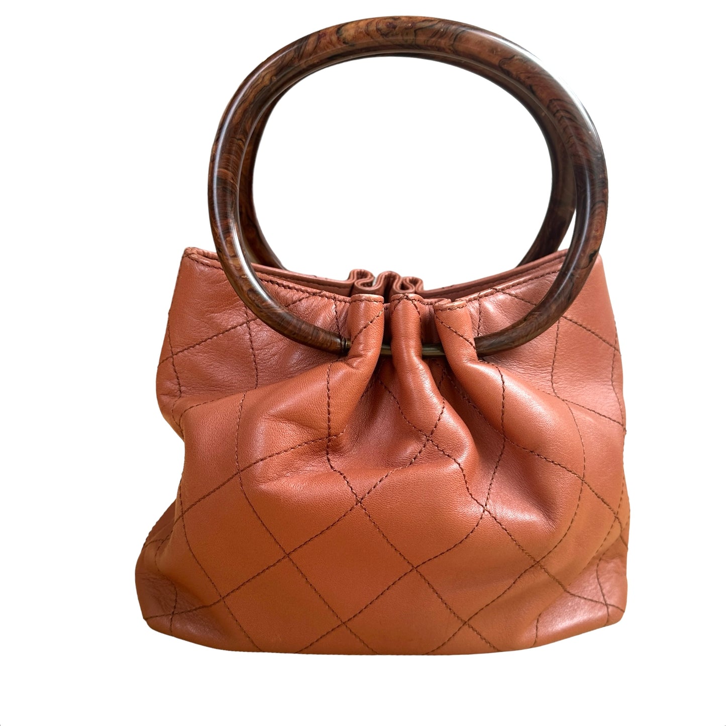 Brown Lambskin Wooden Bag