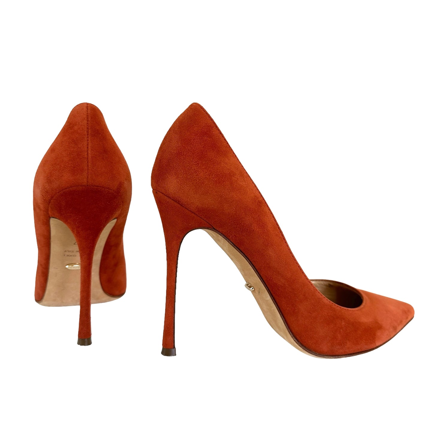 Burnt Orange Suede Heels - 7