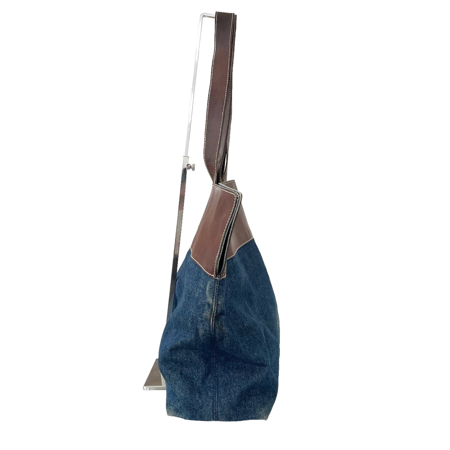 Denim and Leather Logo Tote Bag