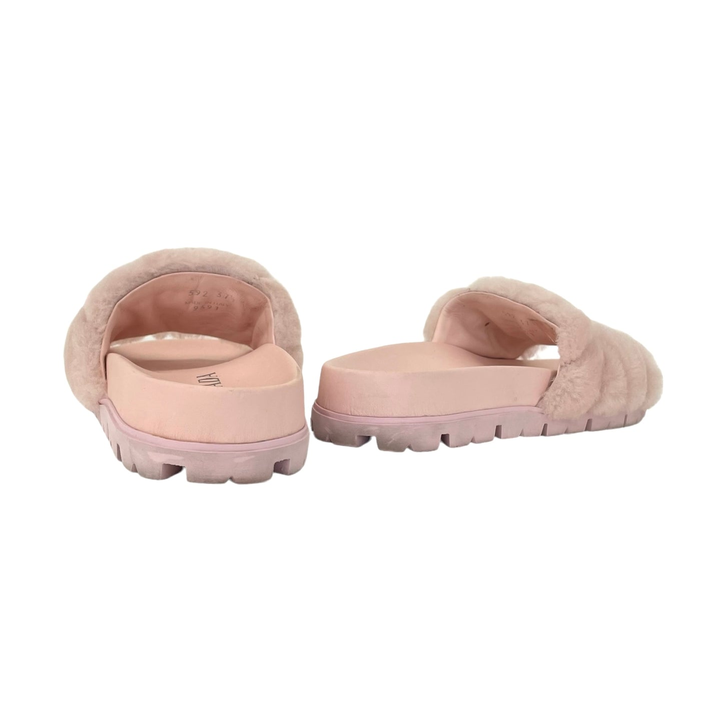 Pink Shearling Logo Slides - 7.5