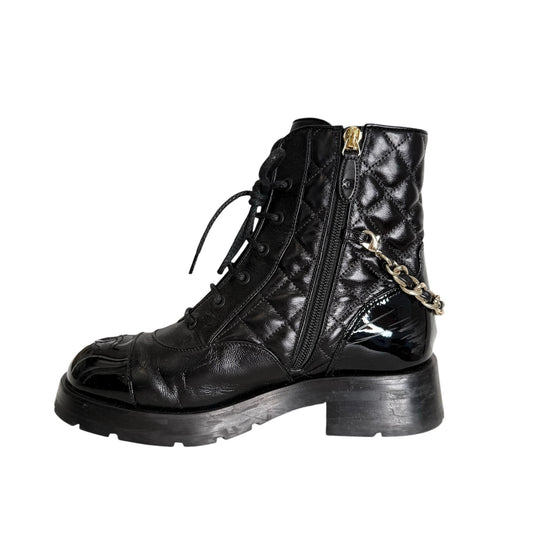 Black Logo Combat Boots - 8