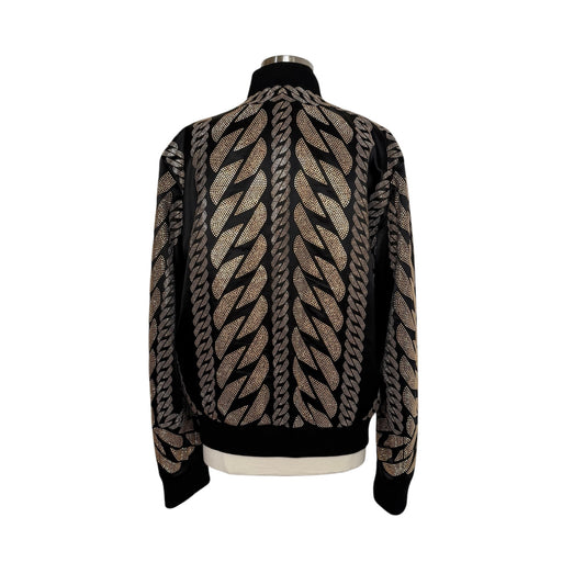 Black & Gold Chain Bomber Jacket - L