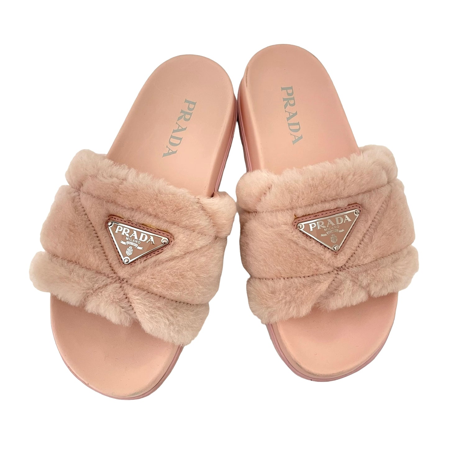 Pink Shearling Logo Slides - 7.5