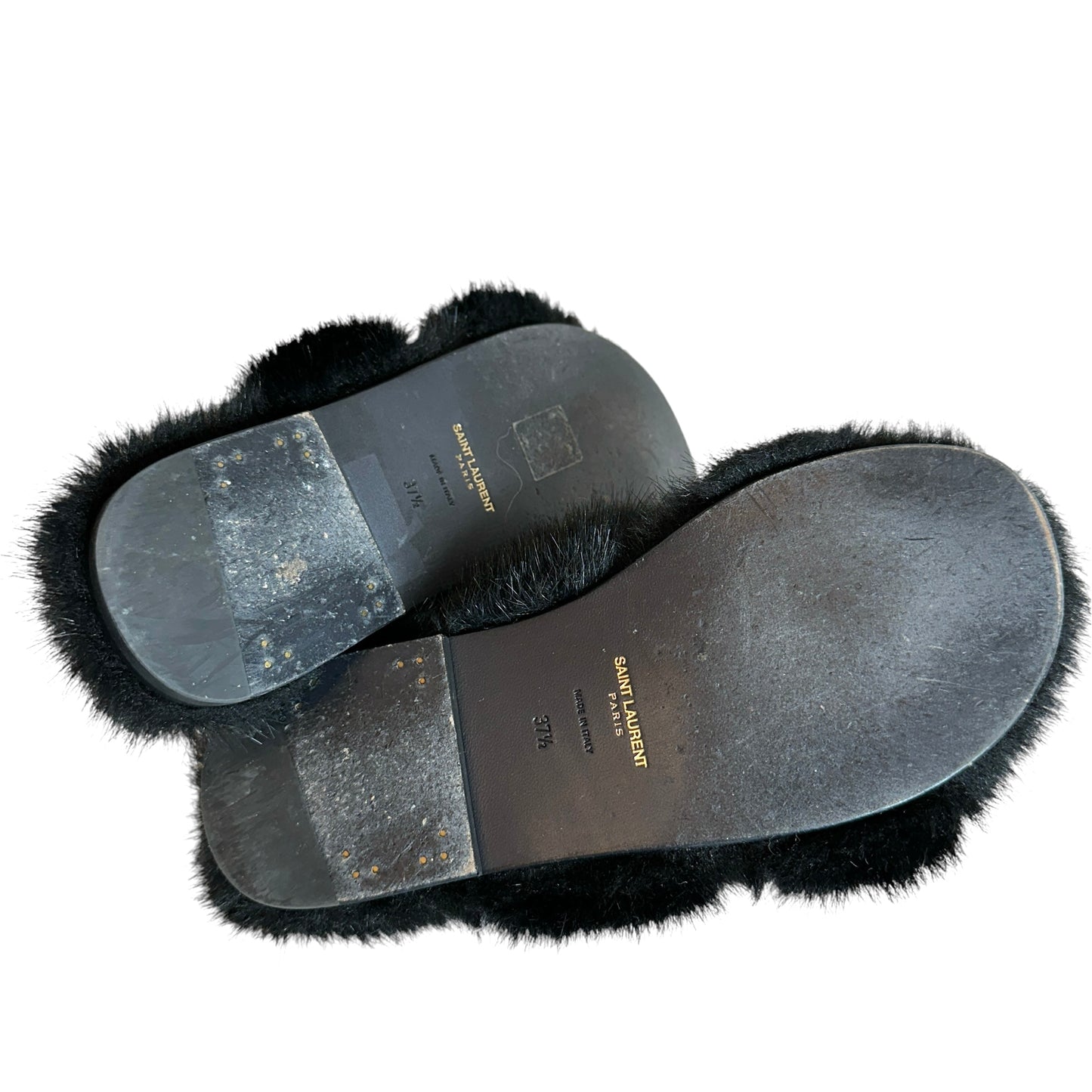 Black Fur Sandals - 7.5