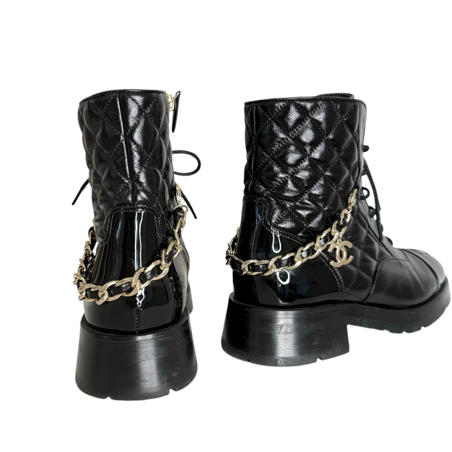 Black Logo Combat Boots - 8