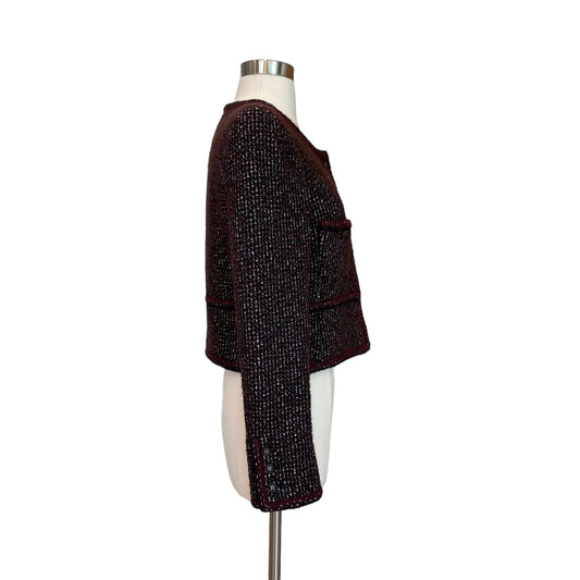 Burgundy Tweed Cropped Jacket - M