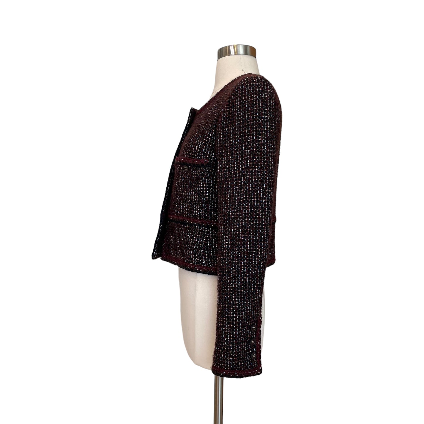 Burgundy Tweed Cropped Jacket - M