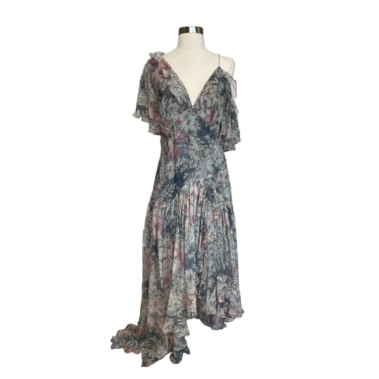 Grey Floral Silk Dress - 1