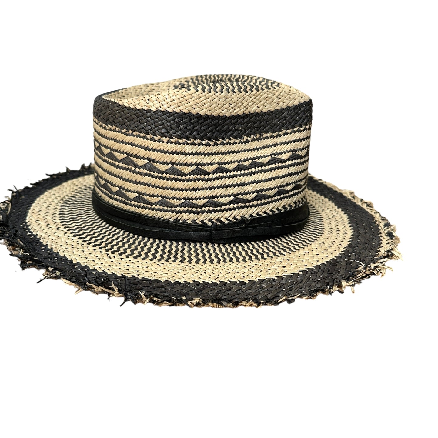 Black & Beige Raffia Hat - 56