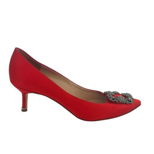 Red Satin Kitten Heels - 8.5