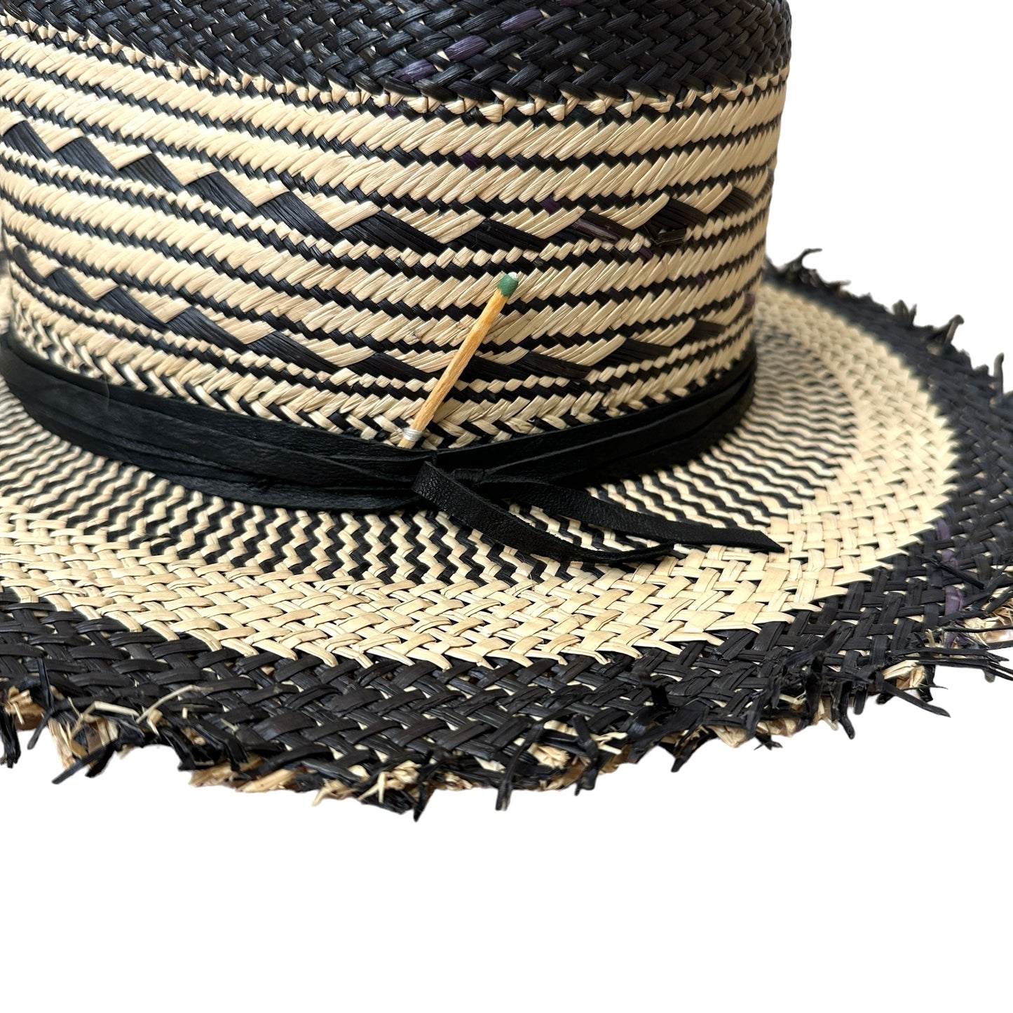 Black & Beige Raffia Hat - 56