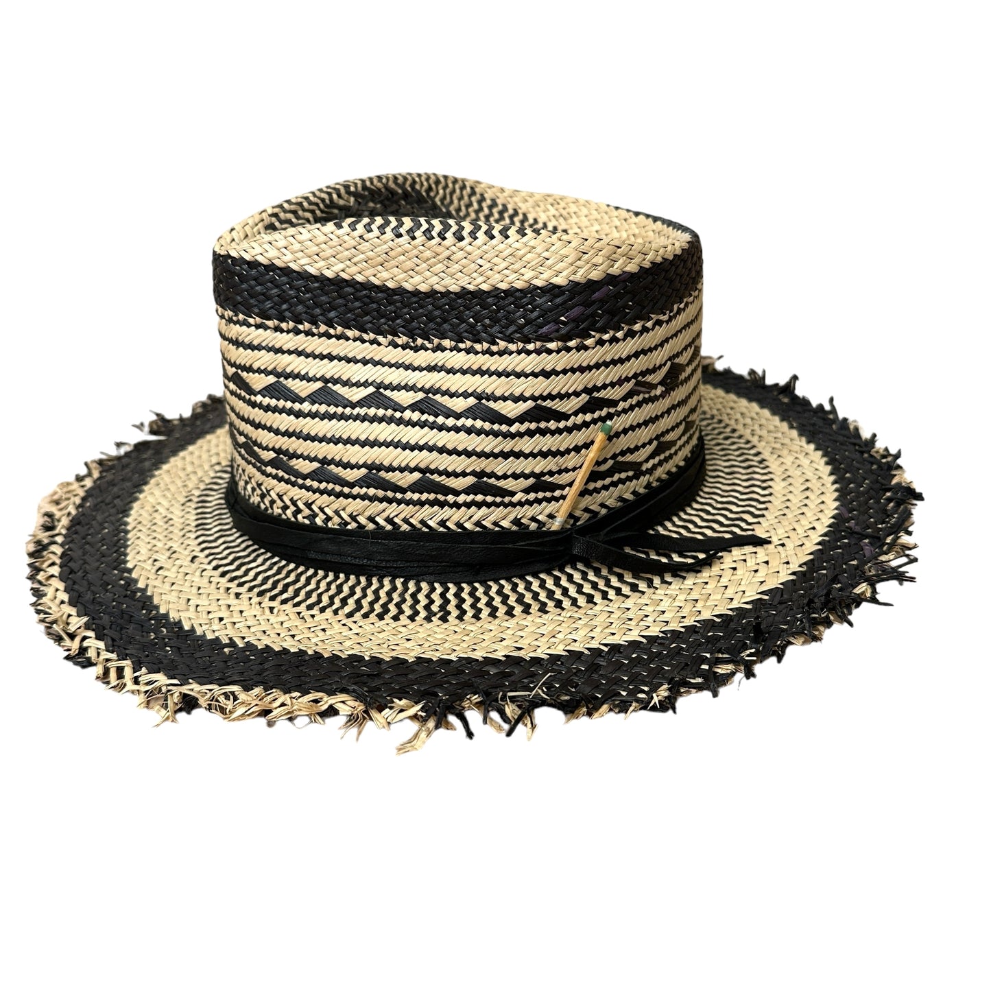 Black & Beige Raffia Hat - 56