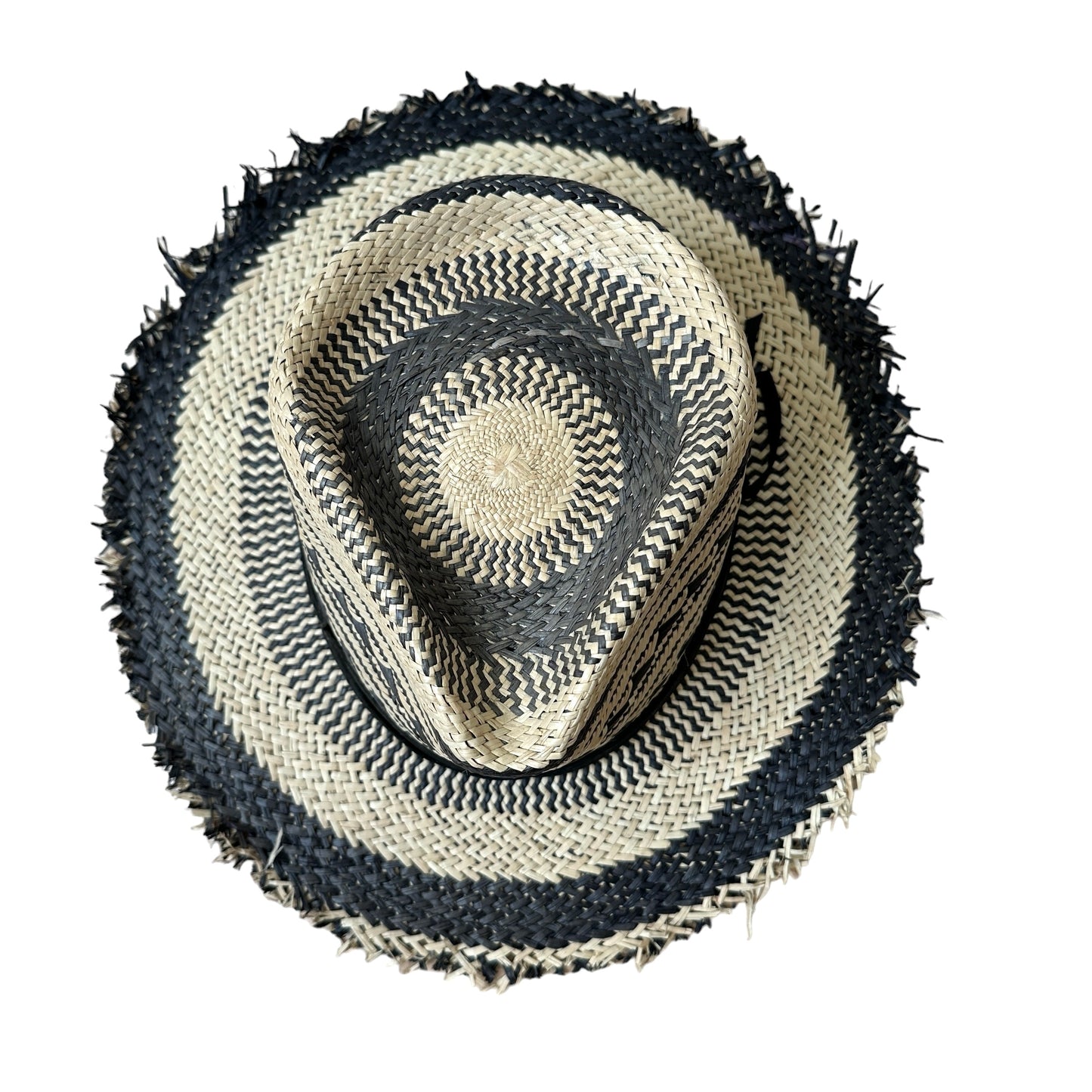 Black & Beige Raffia Hat - 56