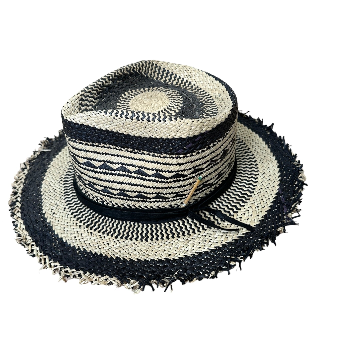 Black & Beige Raffia Hat - 56