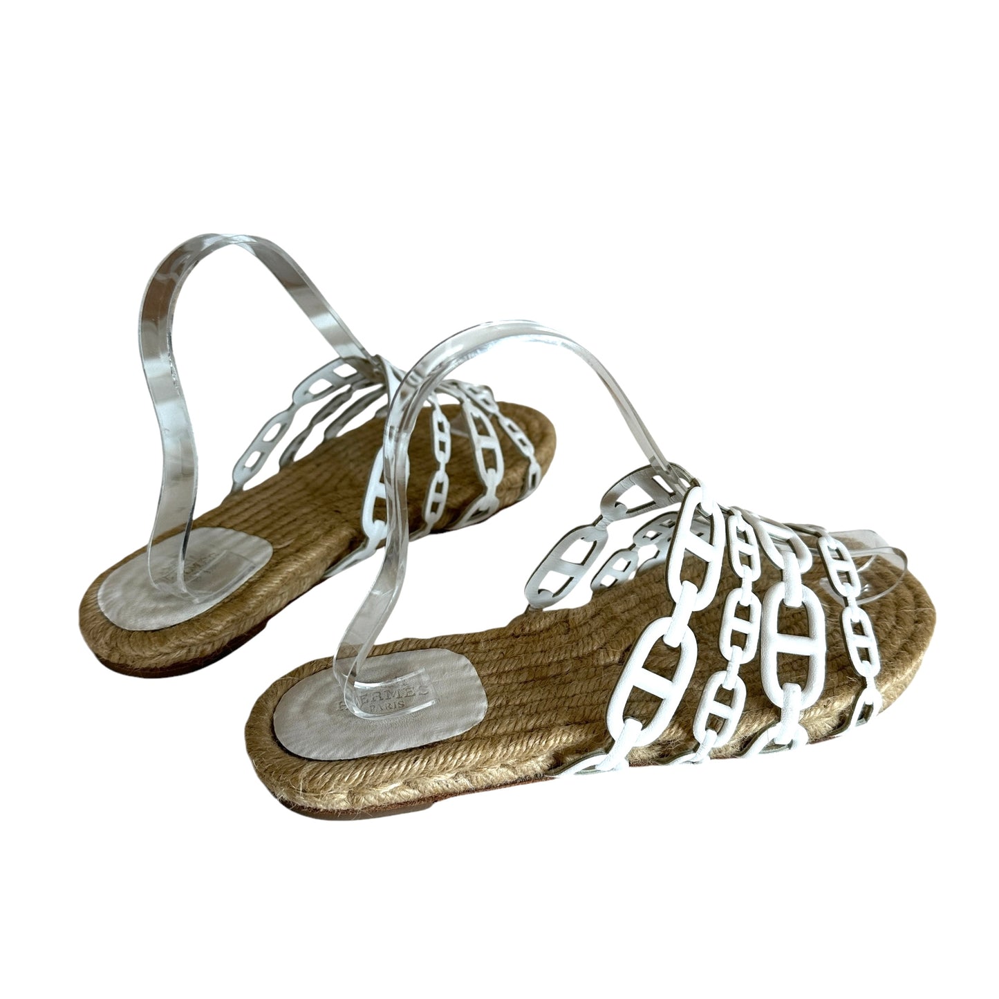 White Leather & Raffia Sandals - 8