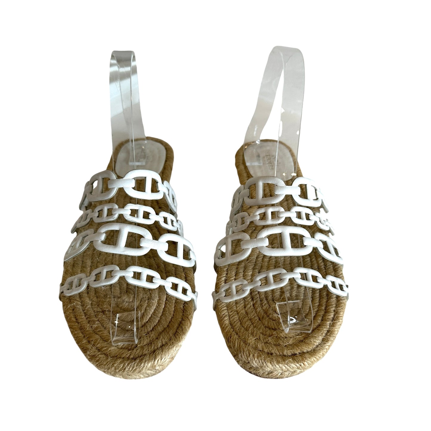 White Leather & Raffia Sandals - 8