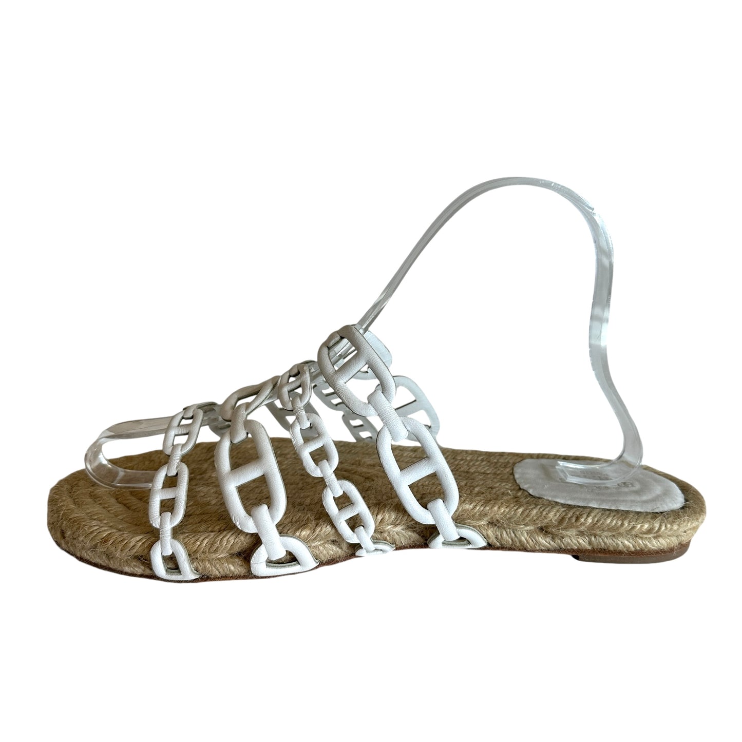 White Leather & Raffia Sandals - 8