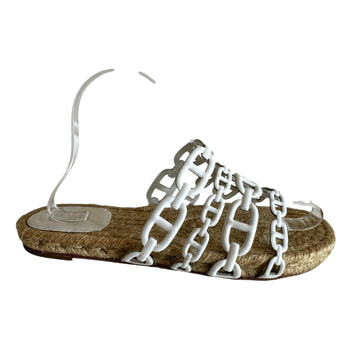 White Leather & Raffia Sandals - 8