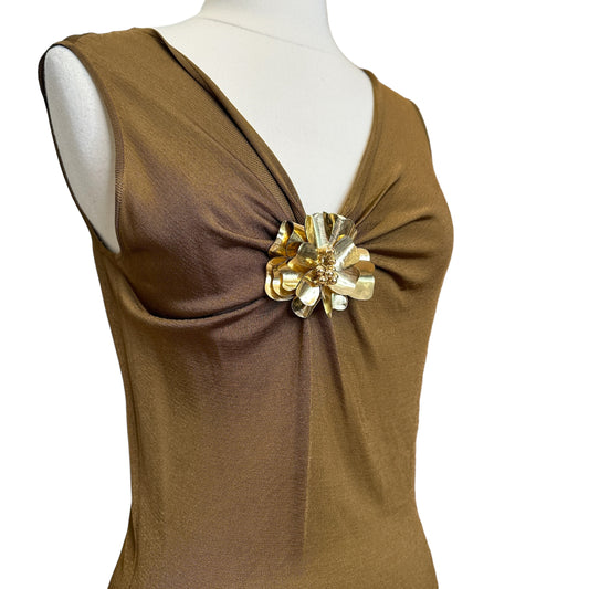 Ocre Dress w/Gold Flower - M