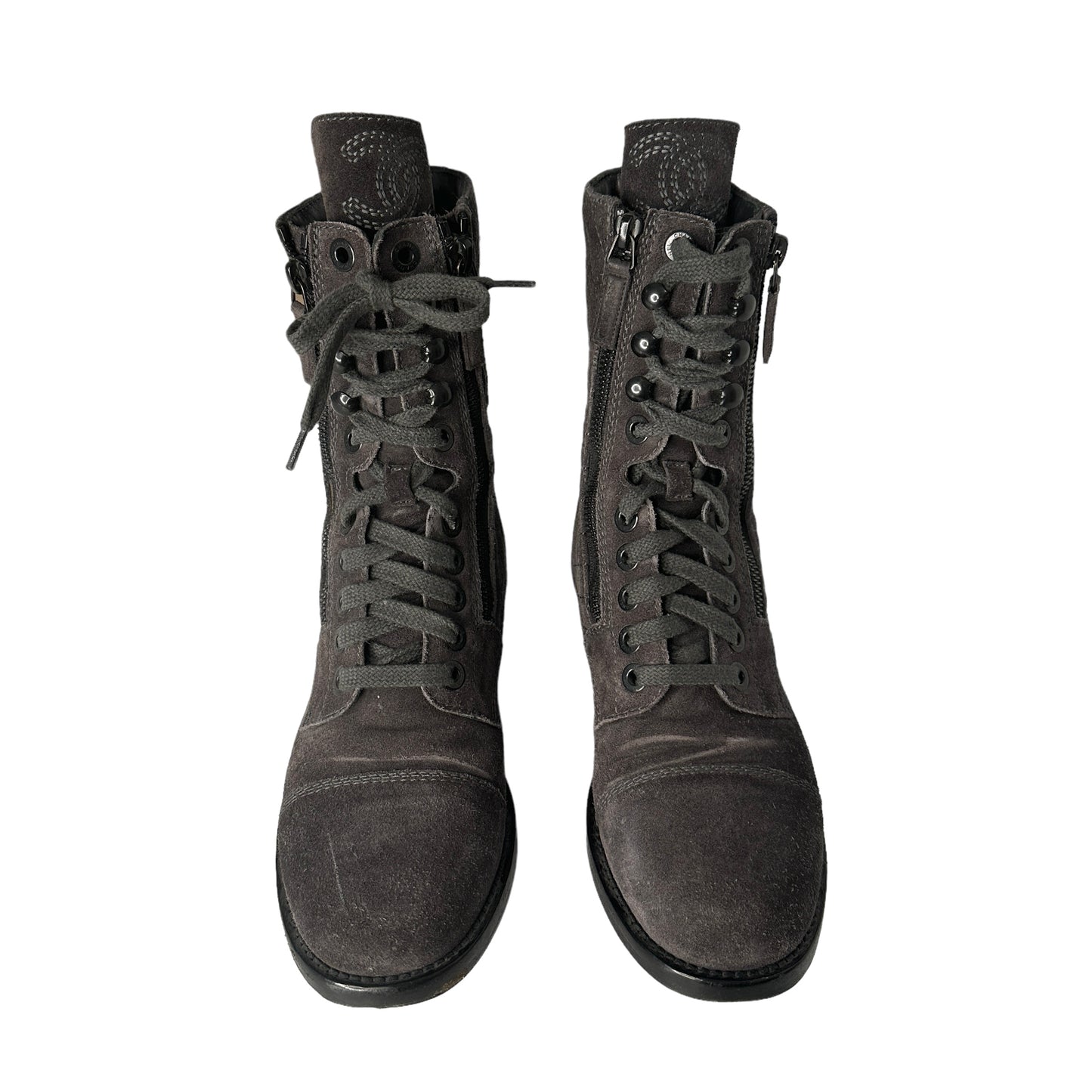 Grey Suede Combat Boots - 8
