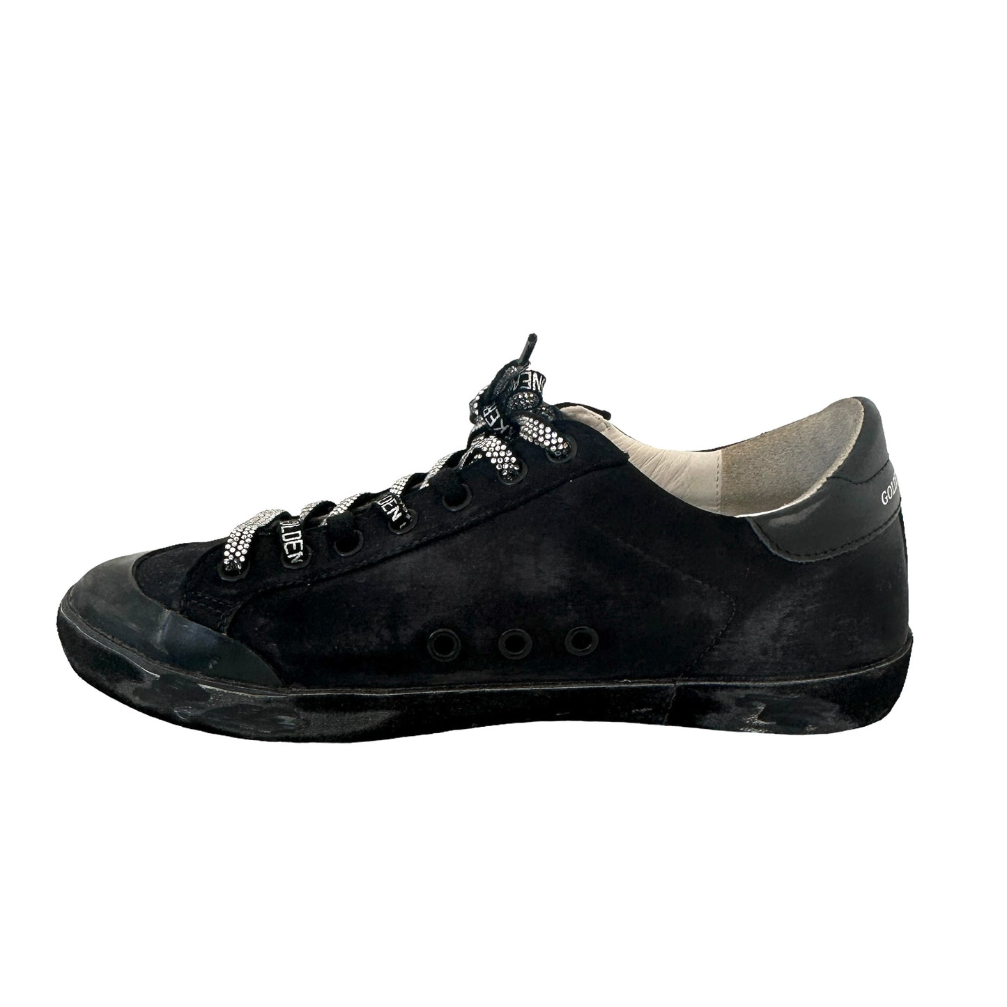 Black Leather & Crystals Sneakers - 9