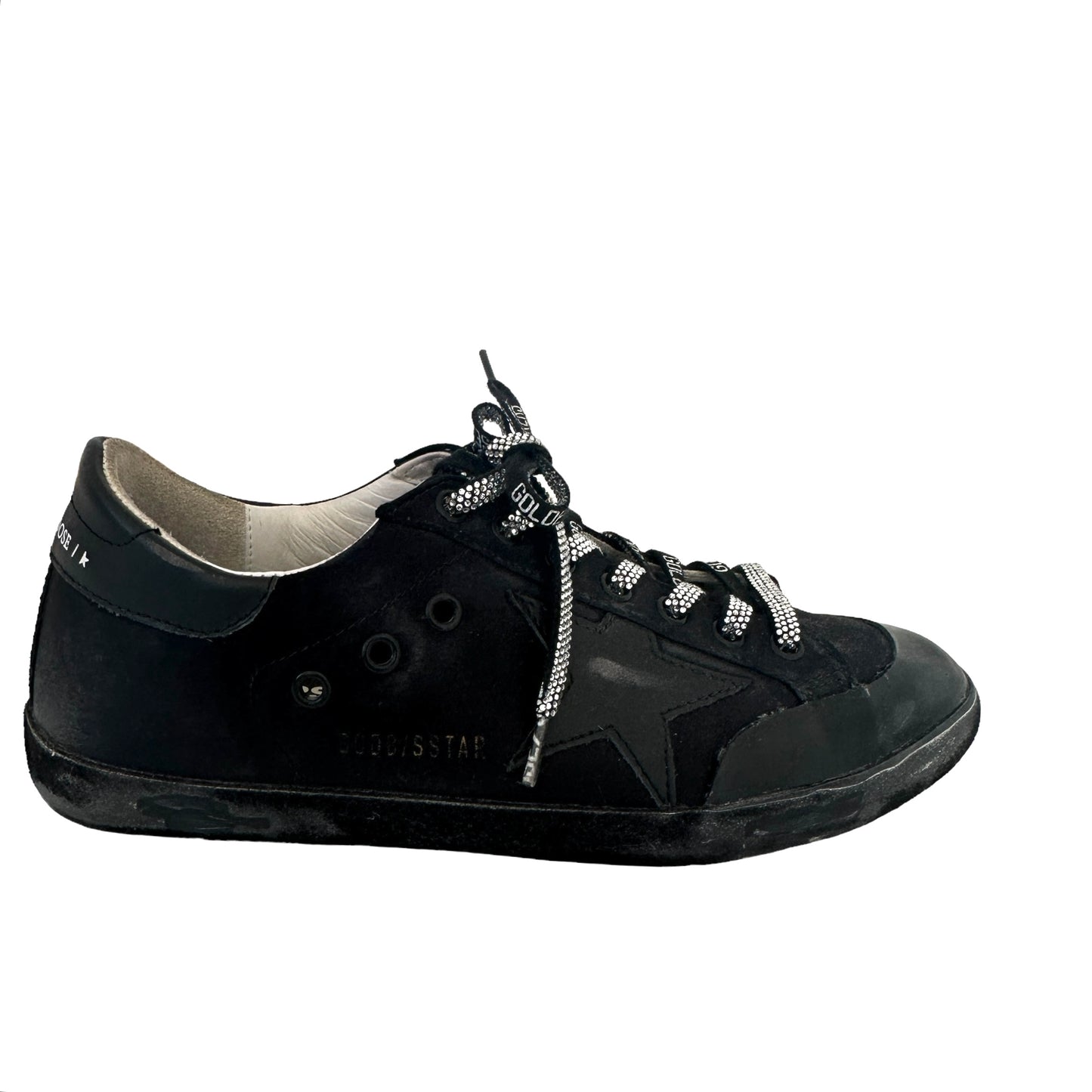 Black Leather & Crystals Sneakers - 9