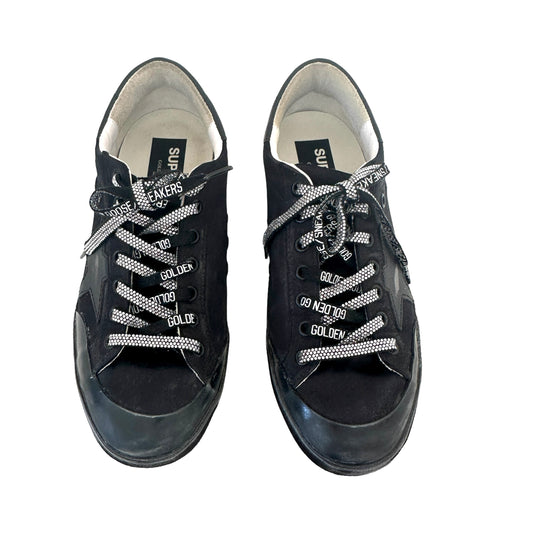 Black Leather & Crystals Sneakers - 9
