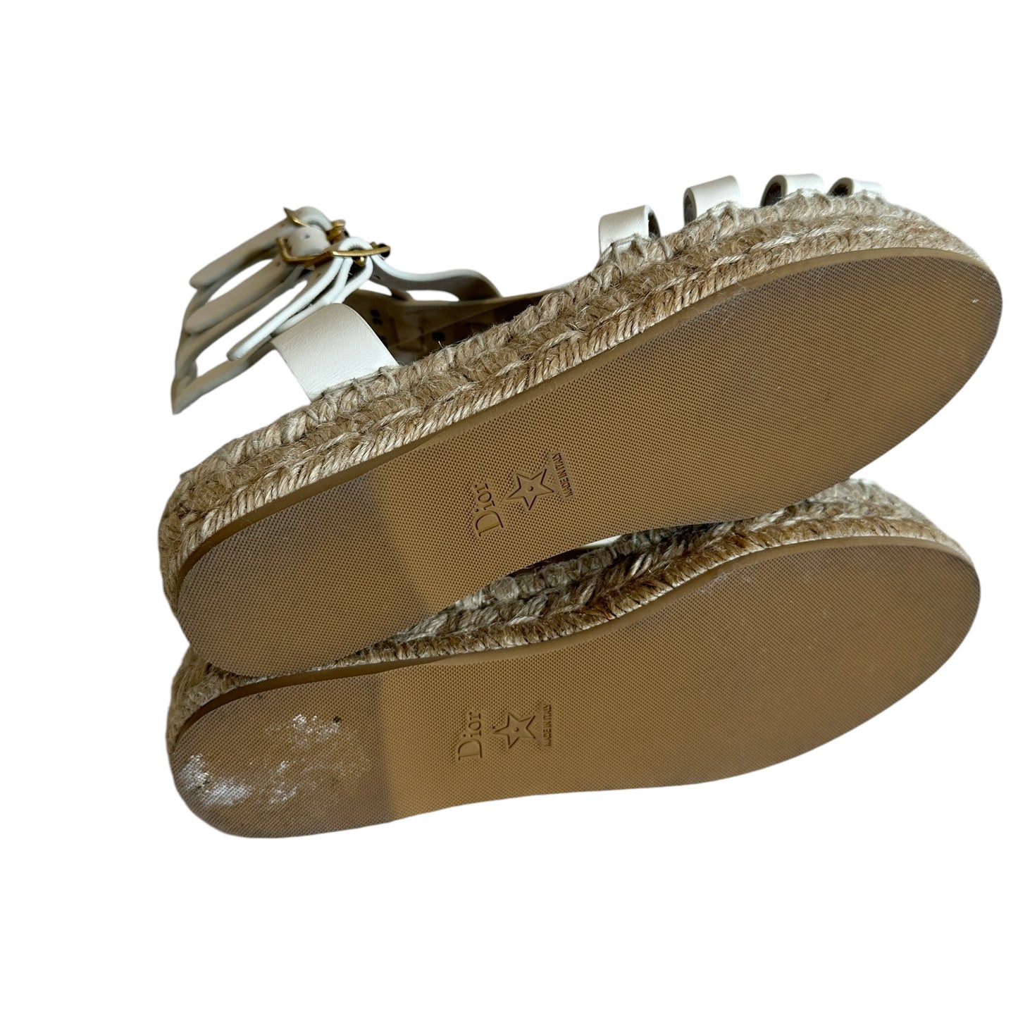 White Leather & Raffia Sandals - 8