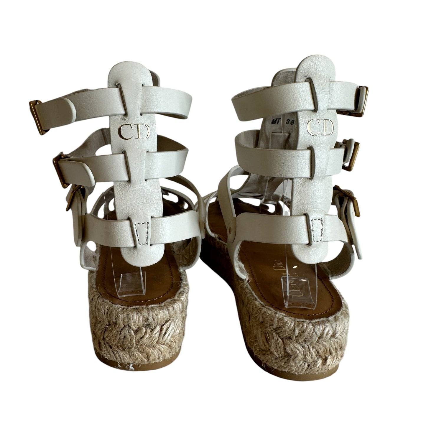 White Leather & Raffia Sandals - 8