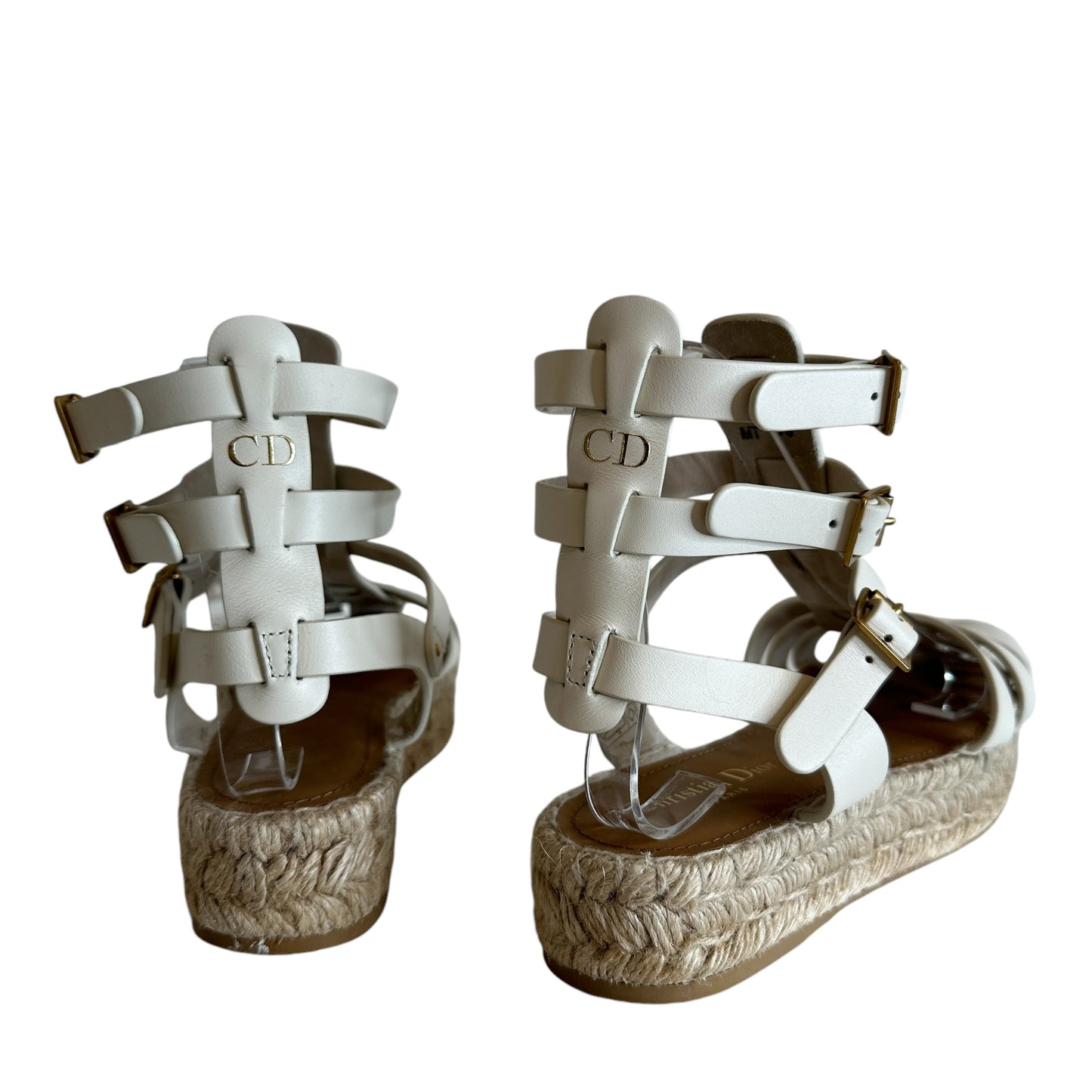 White Leather & Raffia Sandals - 8