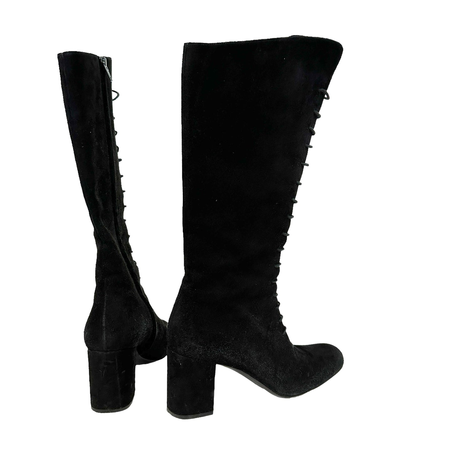 Black Suede Laced-Up Boots - 8.5