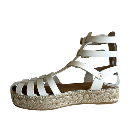 White Leather & Raffia Sandals - 8