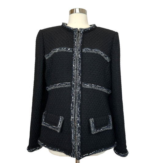 Black Tweed Collarless Blazer - L