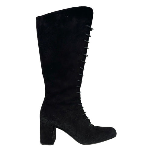 Black Suede Laced-Up Boots - 8.5