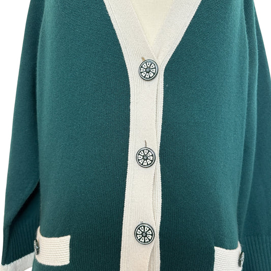 Green Cashmere Cardigan - L