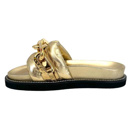 Gold Chain Monogram Sandals - 8