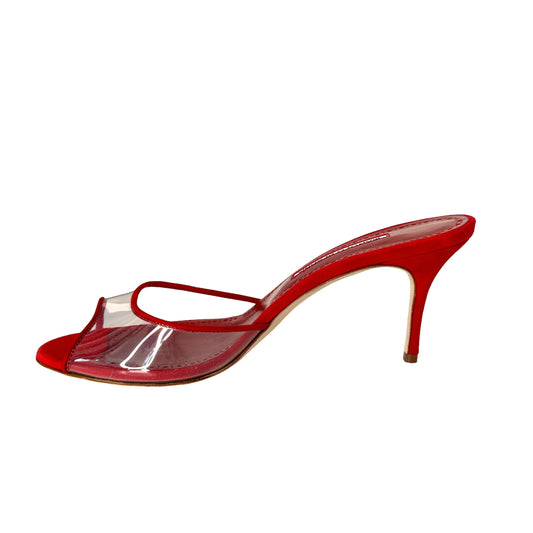 Red Suede & Plexi Mules - 9.5