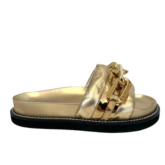 Gold Chain Monogram Sandals - 8