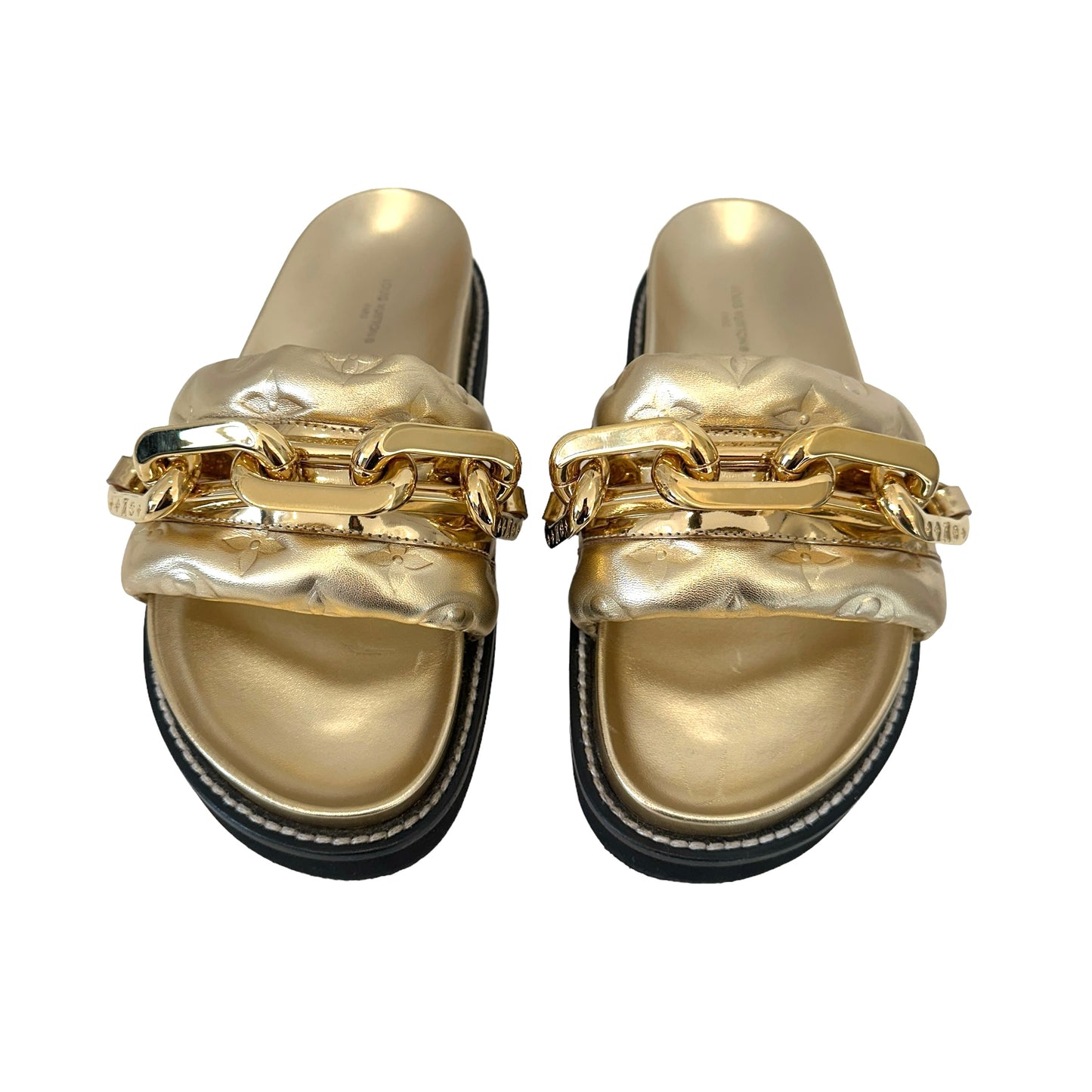 Gold Chain Monogram Sandals - 8