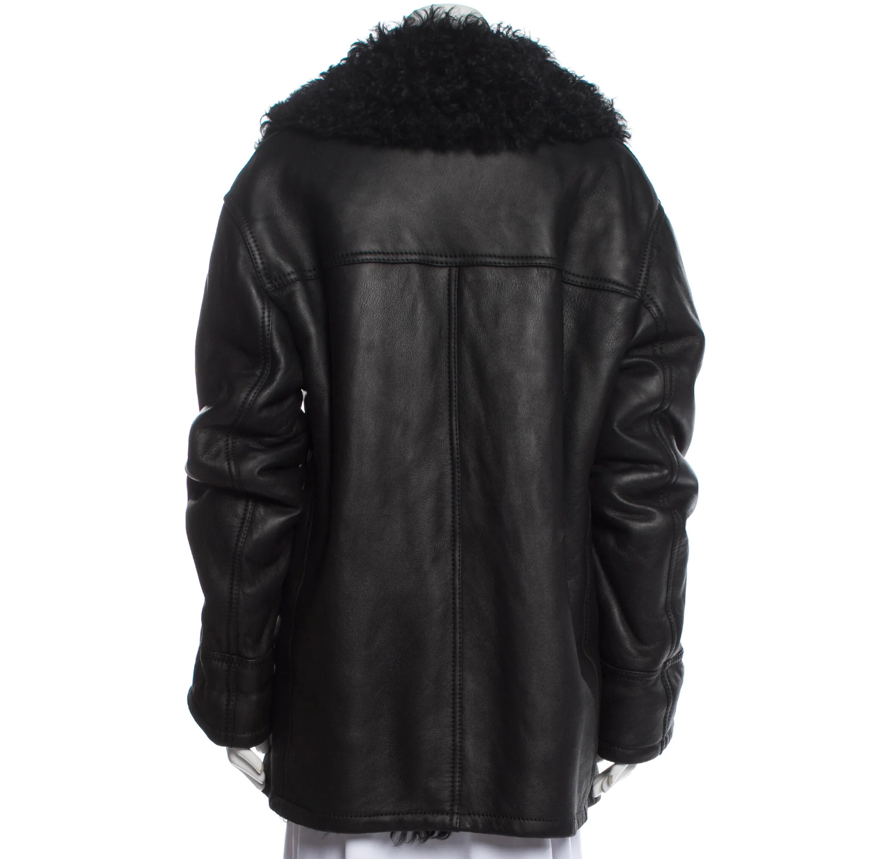 Black Leather & Fur Coat - L