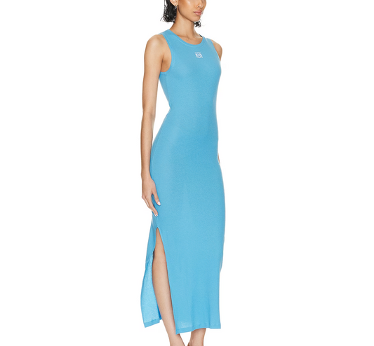Blue Ribbed Anagram Dress - XS